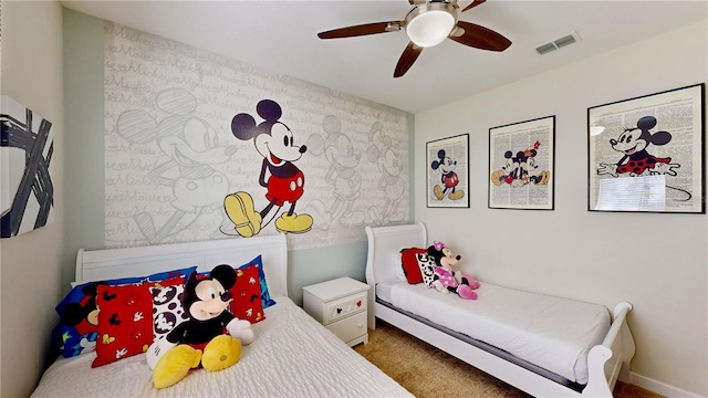 bedroom featuring carpet flooring and ceiling fan