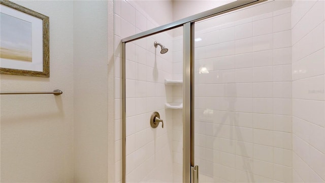 bathroom featuring a shower with door