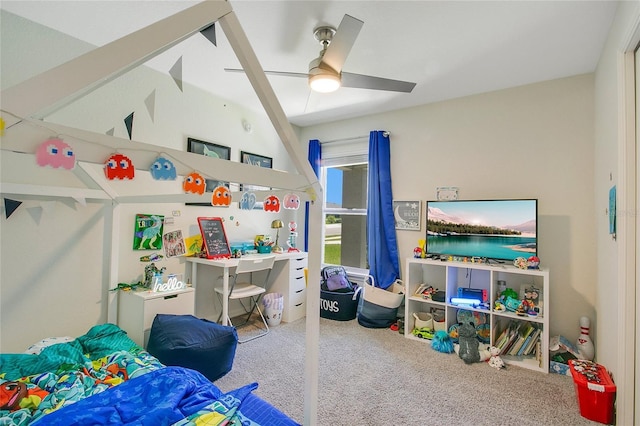 bedroom with carpet flooring and ceiling fan