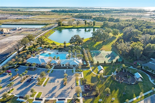 bird's eye view featuring a water view