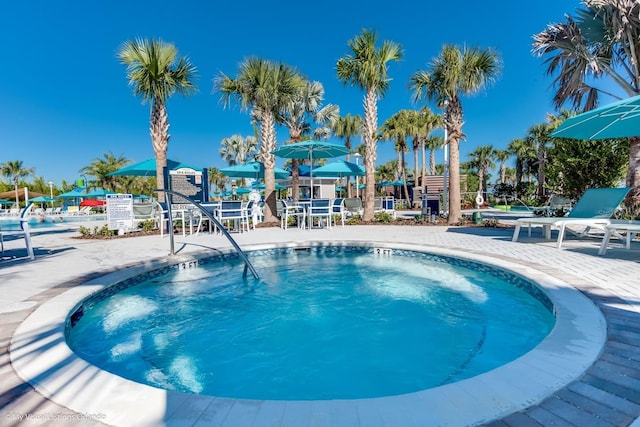 view of swimming pool with a patio area