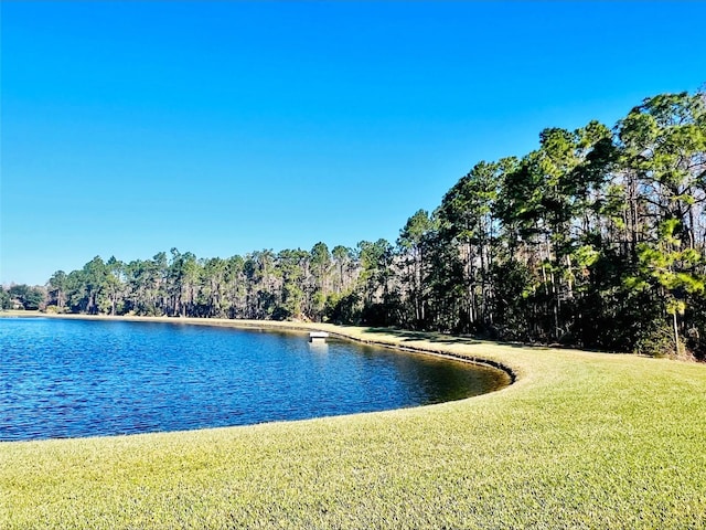 water view featuring a wooded view