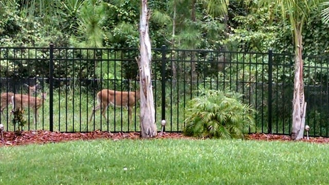 view of gate with a yard and fence