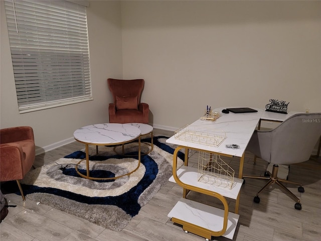 home office featuring light hardwood / wood-style flooring