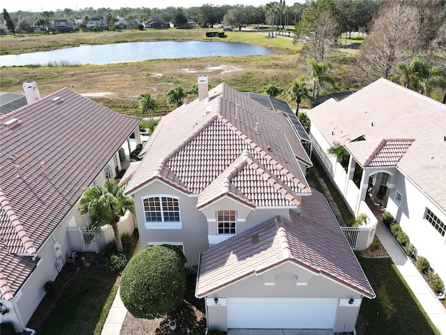 bird's eye view featuring a water view