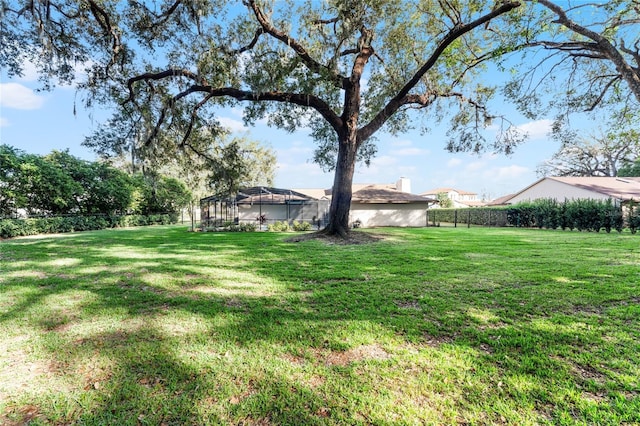 view of yard with a lanai