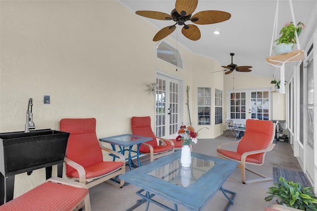 view of patio featuring french doors and sink