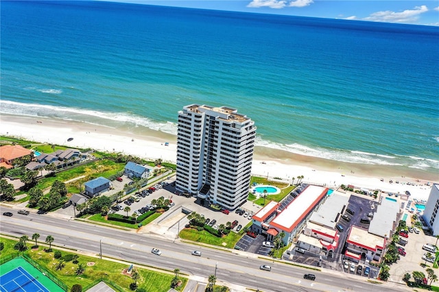 aerial view featuring a water view and a view of the beach