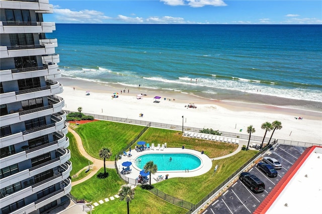 exterior space featuring a view of the beach