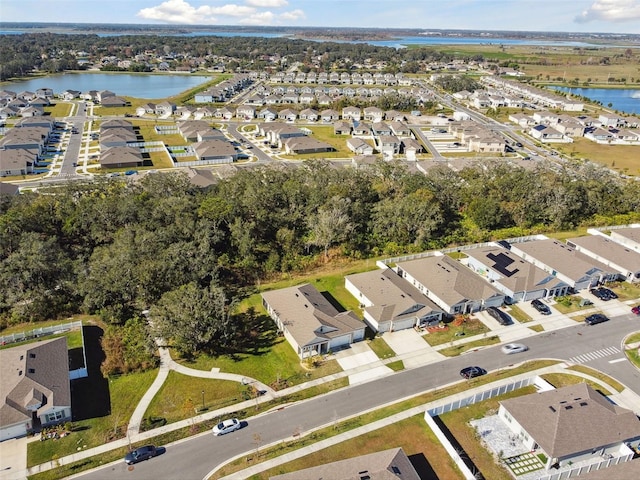 bird's eye view featuring a water view