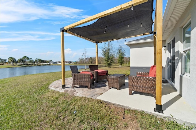 view of patio / terrace with a water view