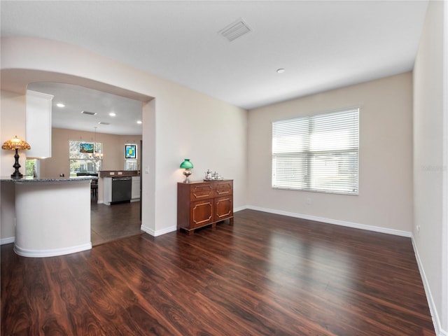 interior space with dark wood-type flooring