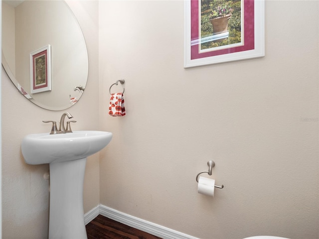 bathroom with wood-type flooring