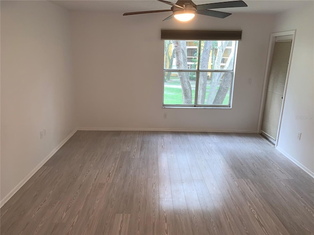 empty room with ceiling fan and wood-type flooring