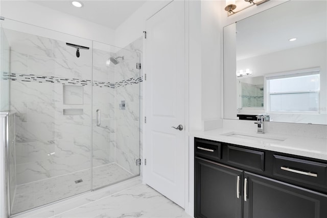 bathroom featuring vanity and walk in shower