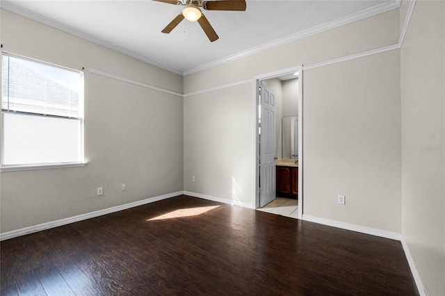 1108 Darnaby Way, Orlando, FL 32824 - empty room featuring baseboards, ceiling fan, ornamental molding, and wood finished floors
