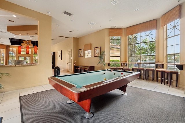 game room with light tile patterned floors and billiards