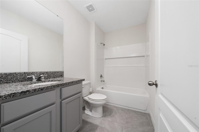 full bathroom featuring tile patterned flooring, vanity,  shower combination, and toilet