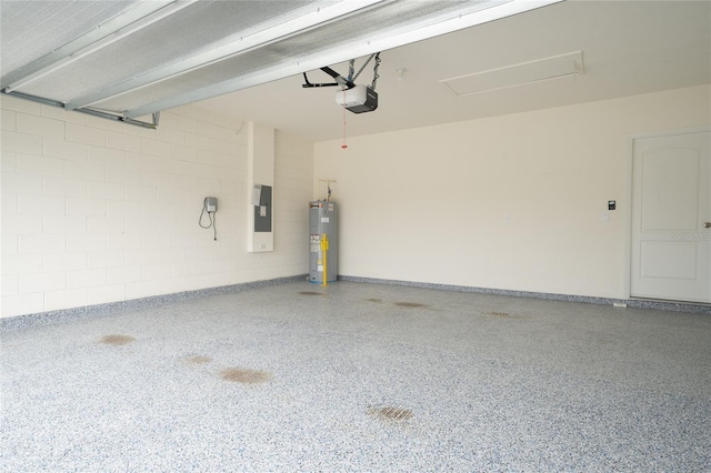 garage featuring a garage door opener and gas water heater