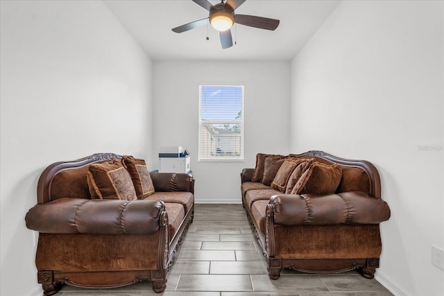 living room featuring ceiling fan