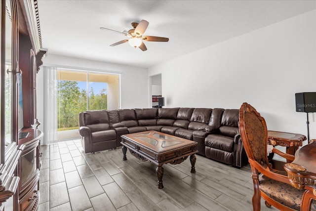 living room with ceiling fan