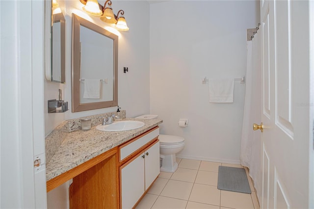 bathroom featuring toilet, tile patterned flooring, and vanity