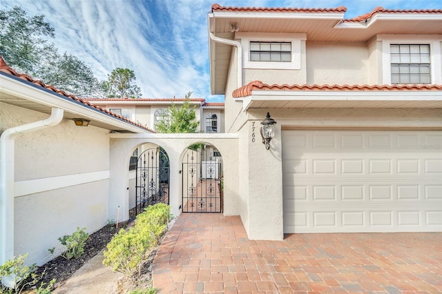 exterior space with a garage