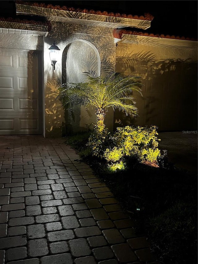 view of patio at night