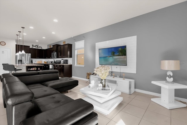 living room with light tile patterned floors