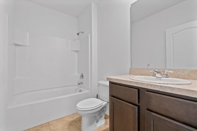 full bathroom featuring tile patterned floors, vanity,  shower combination, and toilet