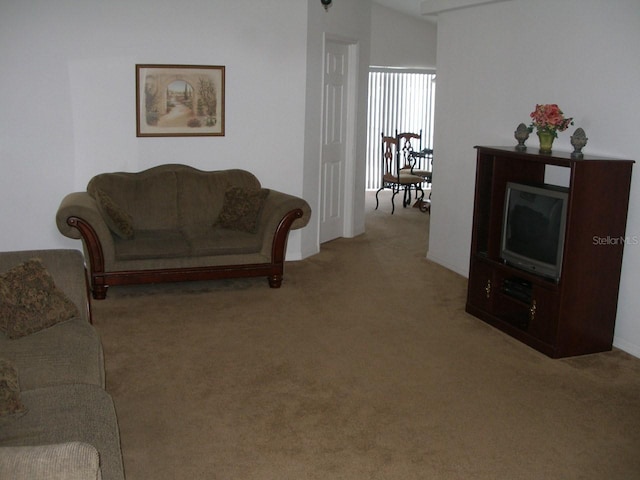 living room with light colored carpet