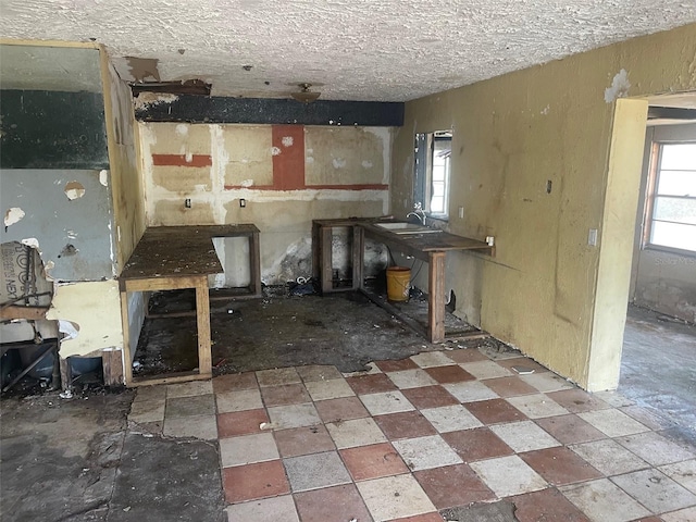 kitchen with sink and a textured ceiling