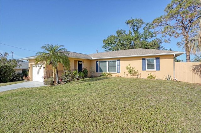 ranch-style house with a front lawn and a garage