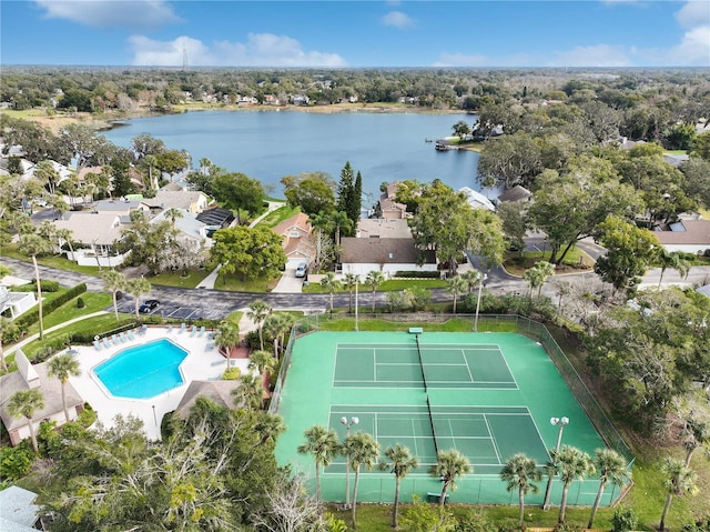 aerial view featuring a water view