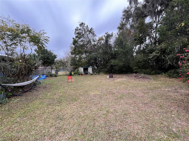 view of yard with a shed