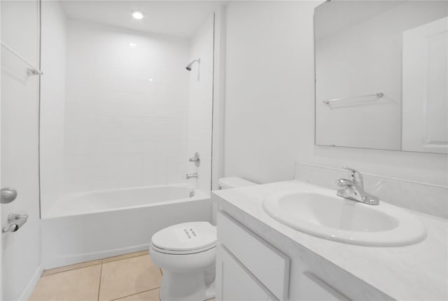 full bathroom with tile patterned flooring, vanity, bathtub / shower combination, and toilet