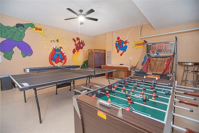 game room with electric panel and ceiling fan