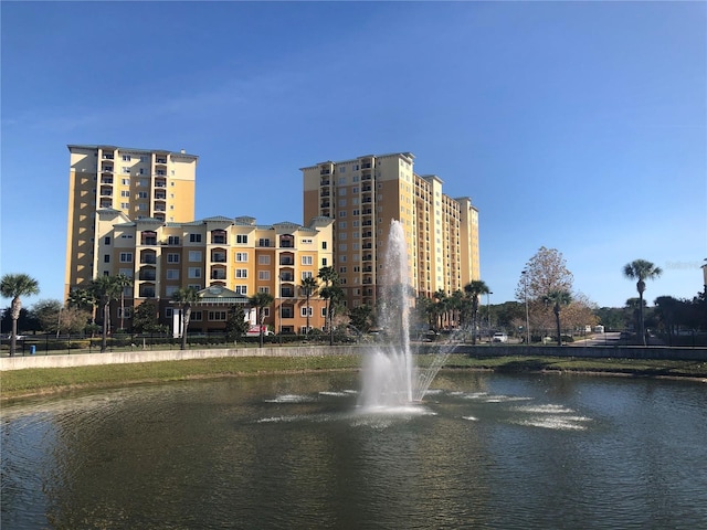 exterior space with a water view