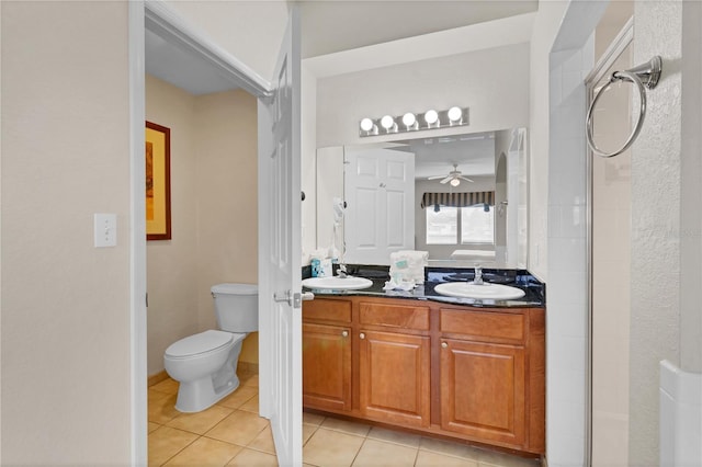 bathroom with vanity, toilet, and tile patterned flooring