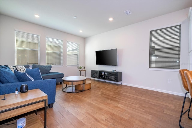 living room with hardwood / wood-style flooring