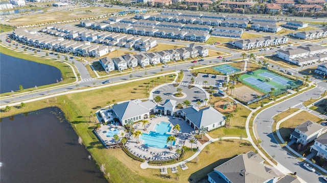 bird's eye view featuring a water view