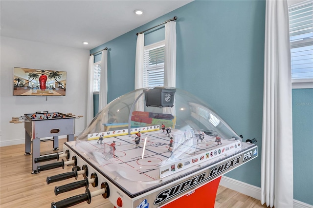 playroom featuring hardwood / wood-style flooring