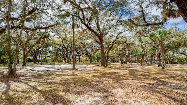 view of yard with a playground