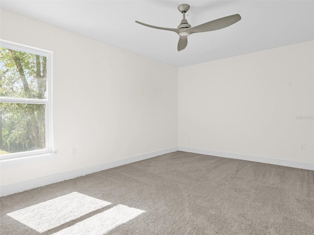 carpeted empty room with plenty of natural light and ceiling fan