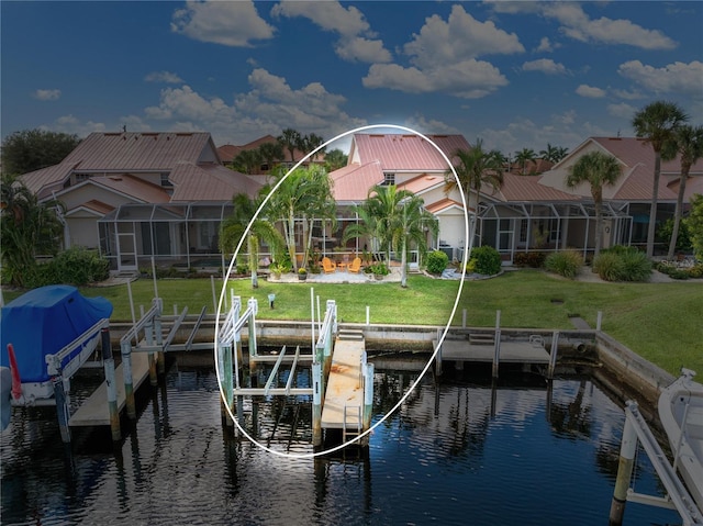 dock area with a water view