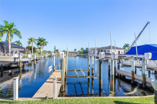 dock area with a water view