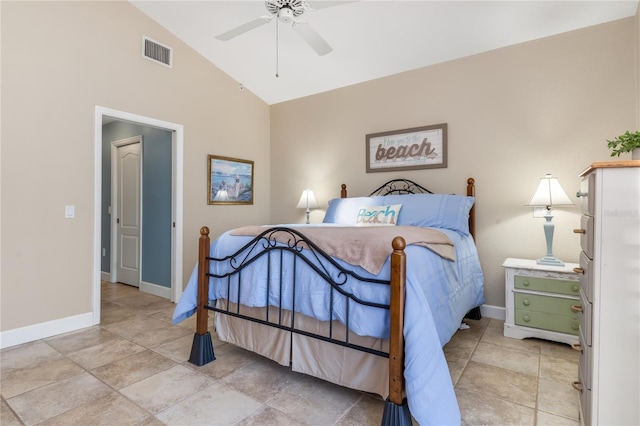 bedroom with vaulted ceiling and ceiling fan