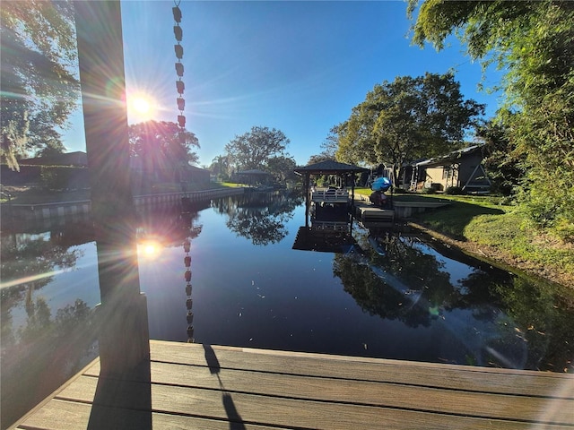 view of dock featuring a water view