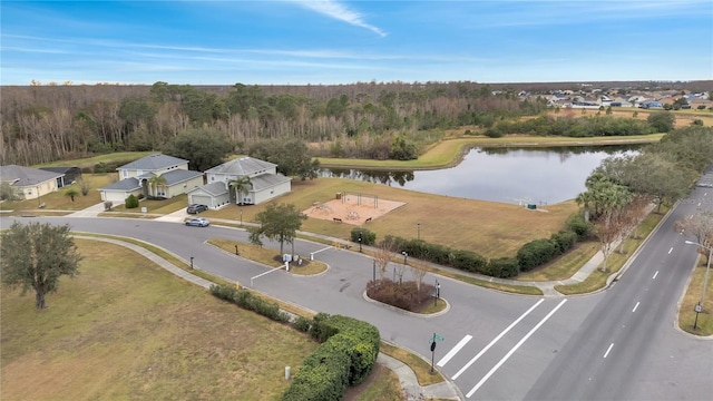 aerial view with a water view