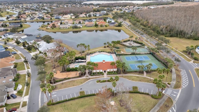 aerial view with a water view